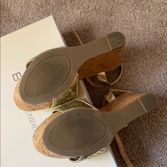BCBGeneration Pippi Gold Strap Platform Cork Wedge - Picture 12 of 13